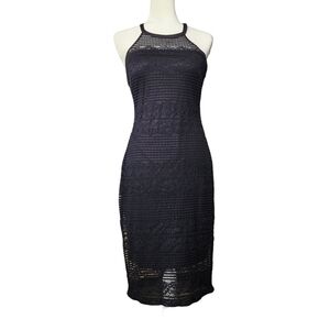 Guess Illusions Halter Women’s Size 10 Black Lace Evening Midi Dress
